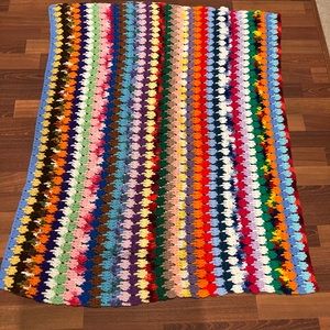 Vintage Boho Afghan Handmade Crochet Throw Blanket 36” x 44” Multicolor Handmade